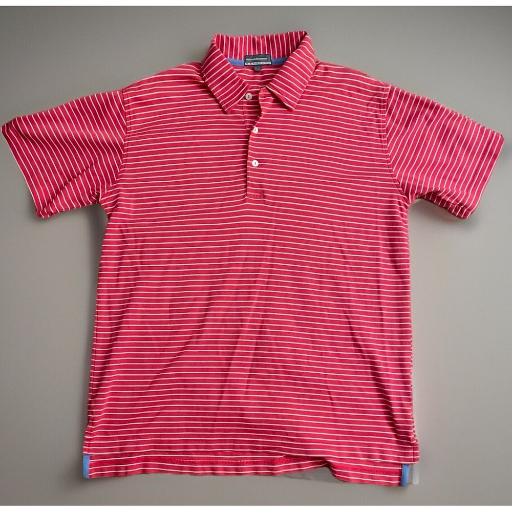 Alan Flusser Polo Golf Shirt Men's Short Sleeve Red White Striped Medium JBHS